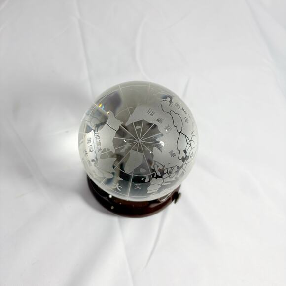 Etched Glass Globe Paperweight on Ceramic Stand Heavy World Map Decorative Globe - Picture 3 of 5